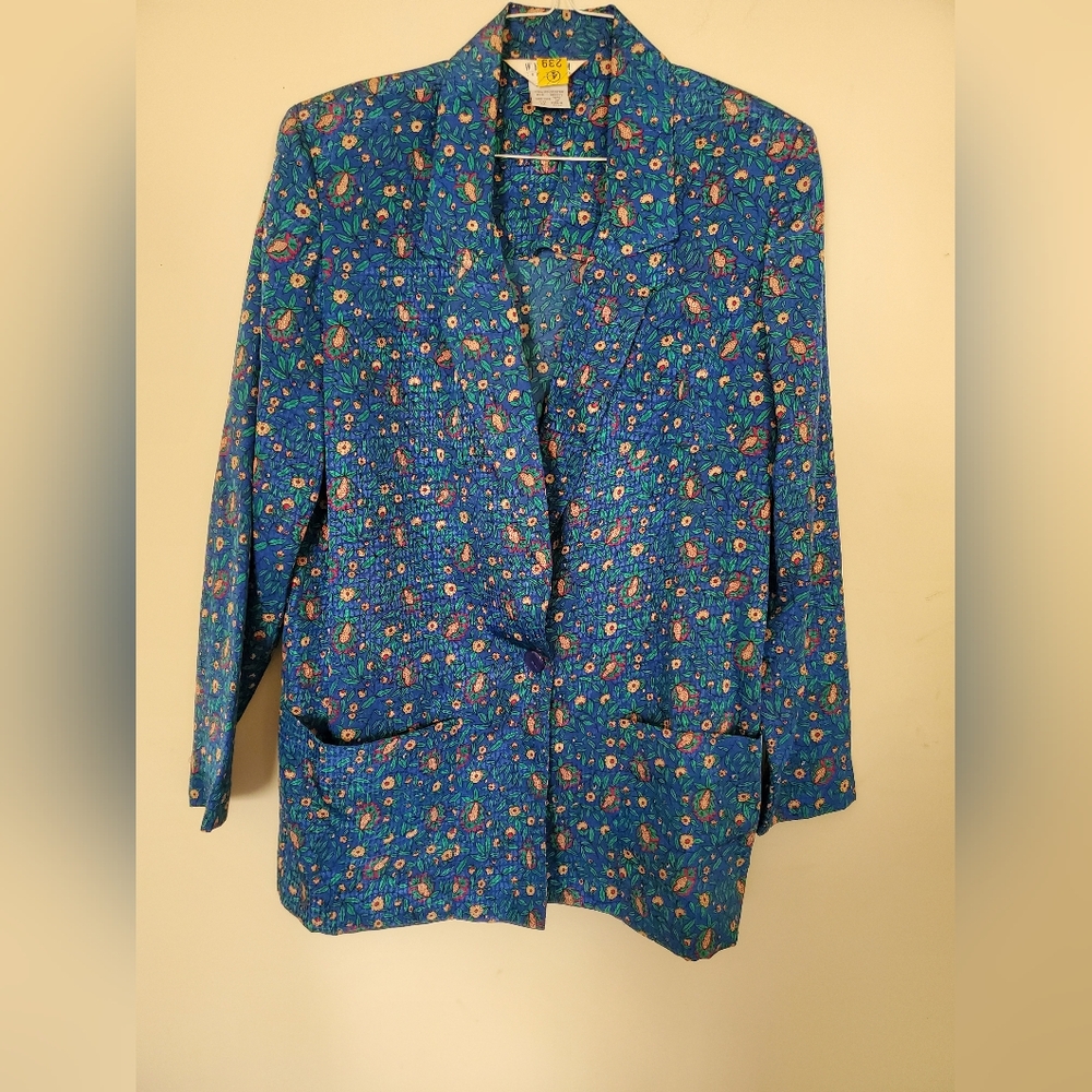 Floral Blue Women's Blouse  and Jacket